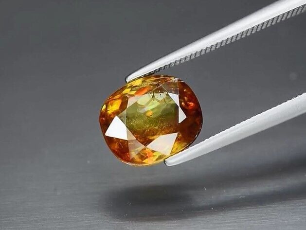 2.90ct 8.8x7.5mm Cushion Natural Greenish Yellow Sphene, Adamantine Luster