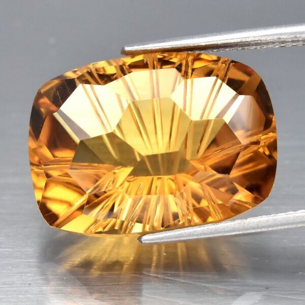 10.60ct 16.2x12mm VVS Cushion Natural Yellow Quartz Gemstone, Brazil