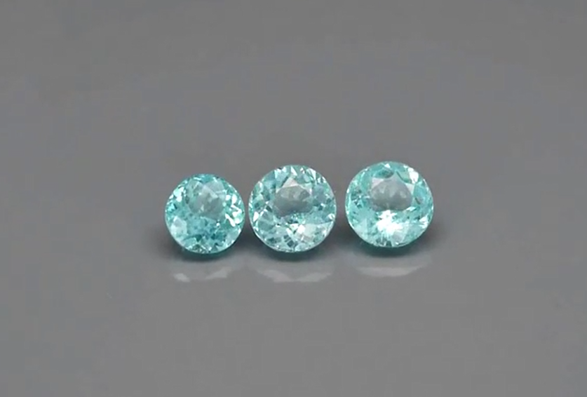 3pcs Lot 1.90ct t.w Round Natural Unheated Paraiba-Color Neon Blue Apatite