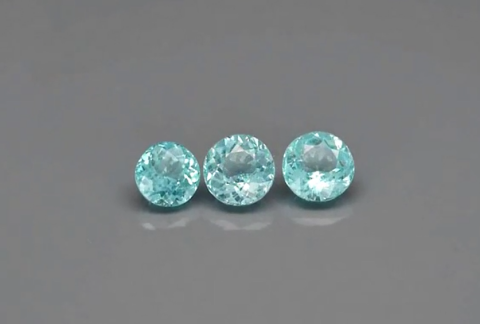 3pcs Lot 1.90ct t.w Round Natural Unheated Paraiba-Color Neon Blue Apatite